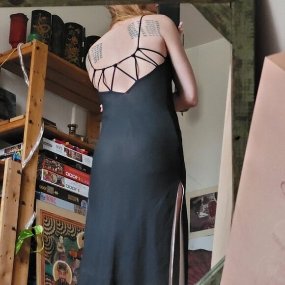 Vintage side slit open back reversible black and white dress - S - Picture 1 of 9